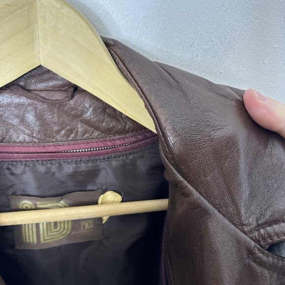 Vintage Rice Men 42 Brown Cabretta Leather 70s Jacket Coat Lined Sheepskin - Picture 6 of 12